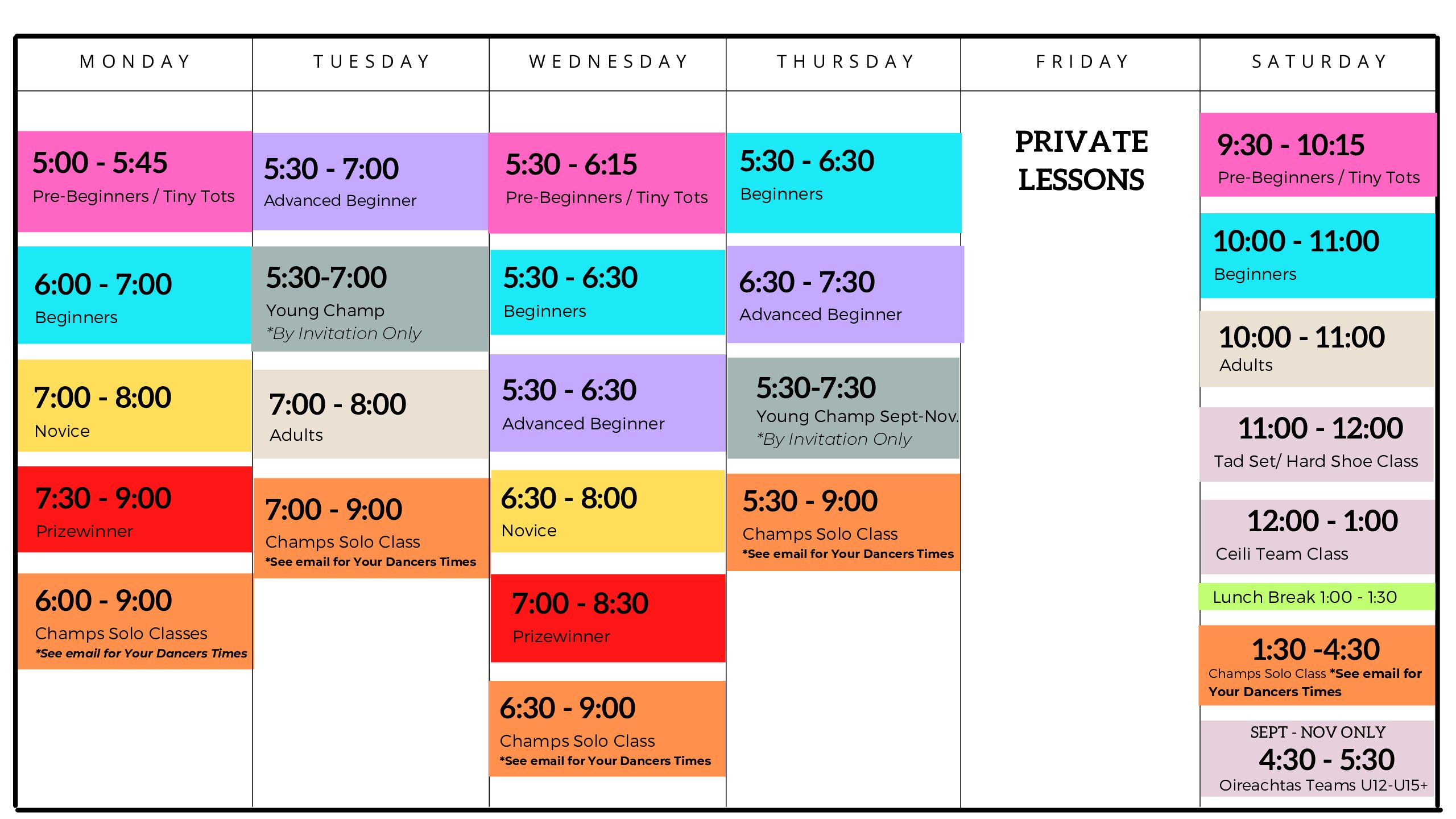 Fall 2023 Class Schedule - Irish Dance